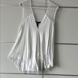 BCBGMaxAzria White Sheer Accent Tank Top